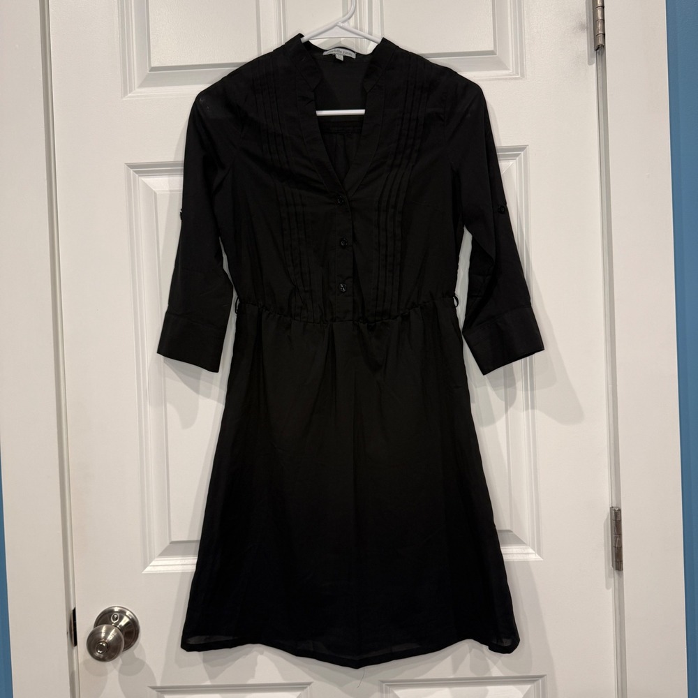 Charlotte‎ Russe Black Pintuck V-Neck 3/4 Sleeve Shirt Dress Size XS